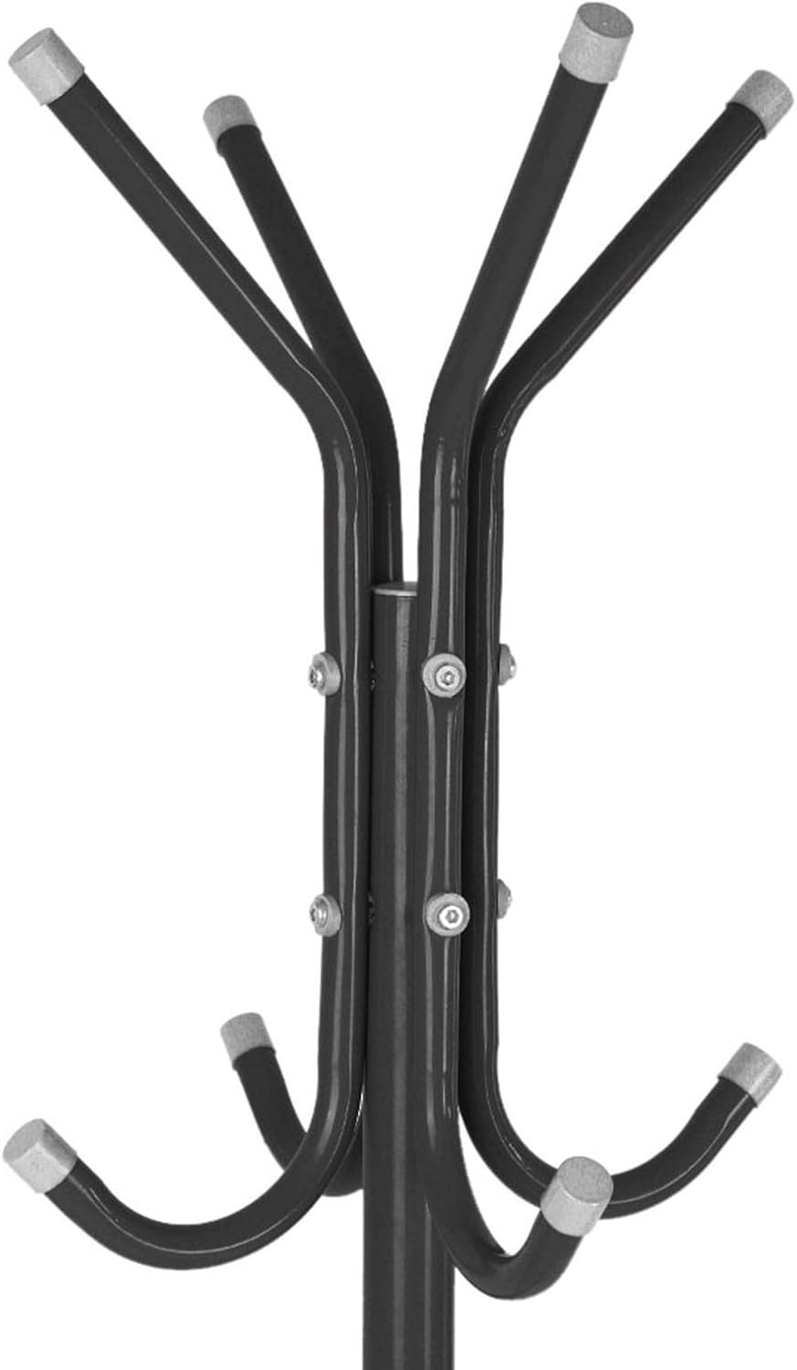 Steel Standing Coat Rack – 12 Hooks, Triangle Base, 68.5in Tall – Black