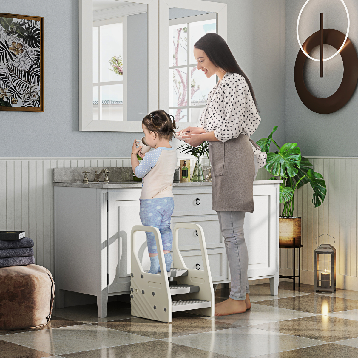 AIYAPLAY Toddler Tower, Adjustable 3 Step Kitchen Stool Helper for 2-5 Years