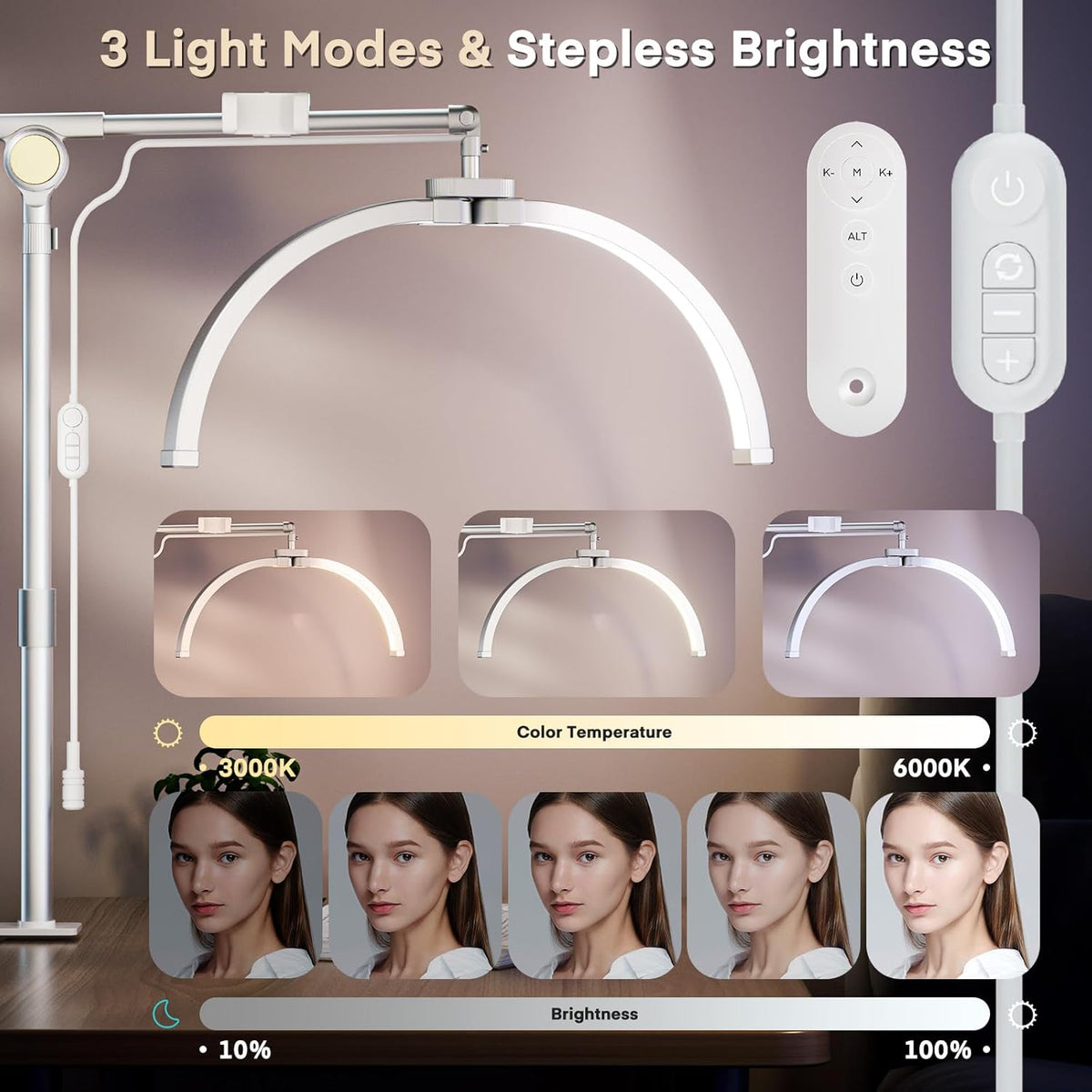 Lash Light 2 in 1 Foldable 180cm Phone Holder Desk Clip 3 Modes Lamp Lmaqfum