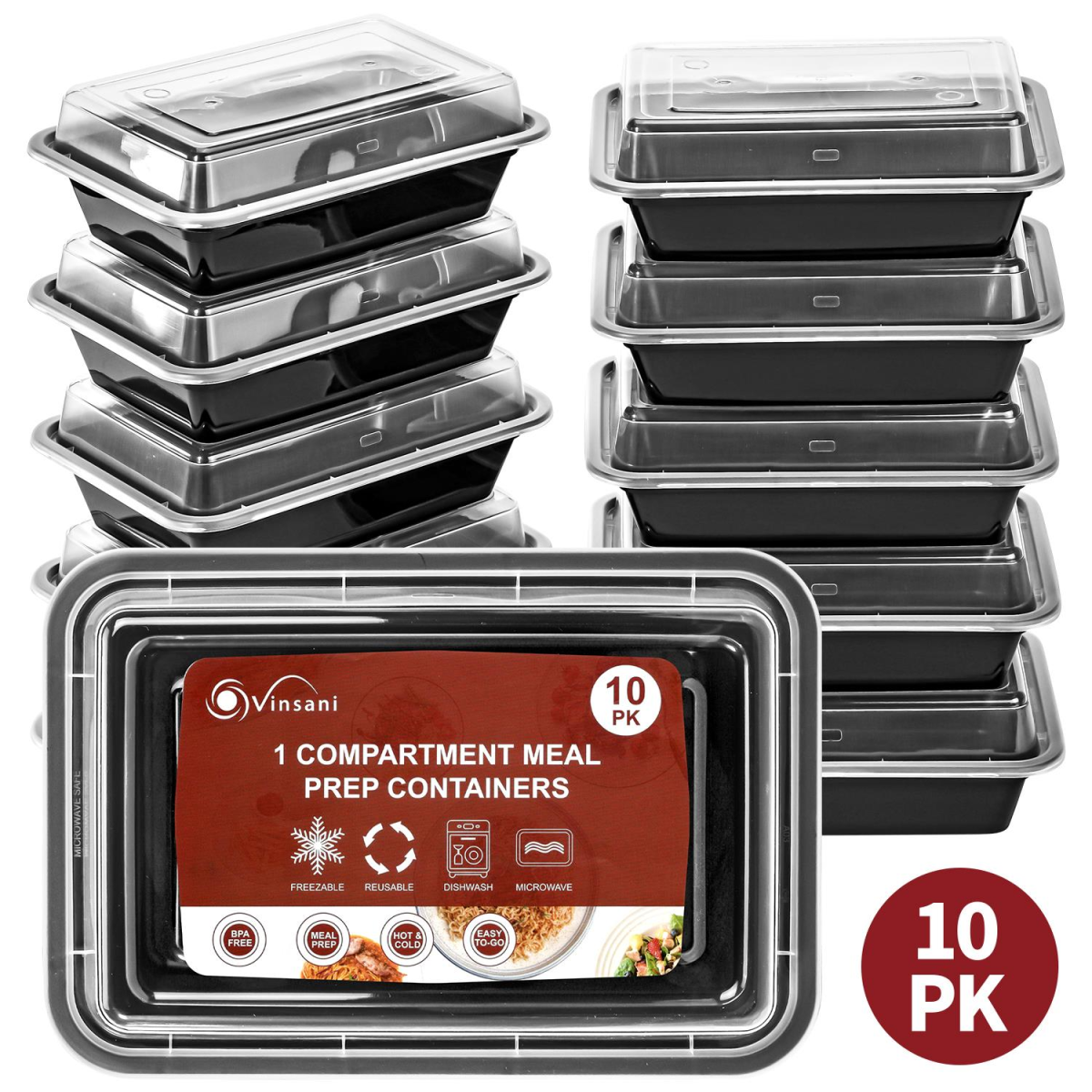 VINSANI 20pk 1 COMPARTMENT MEAL PREP CONTAINERS 1010473