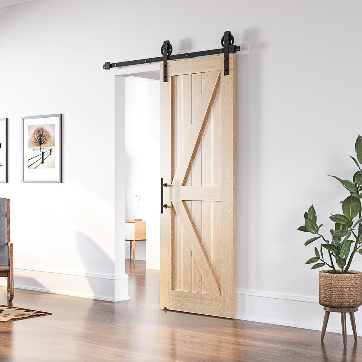 Sliding Barn Door Kit 4FT, 122cm Heavy Duty Large Wheel Black Track SANKEYTEW