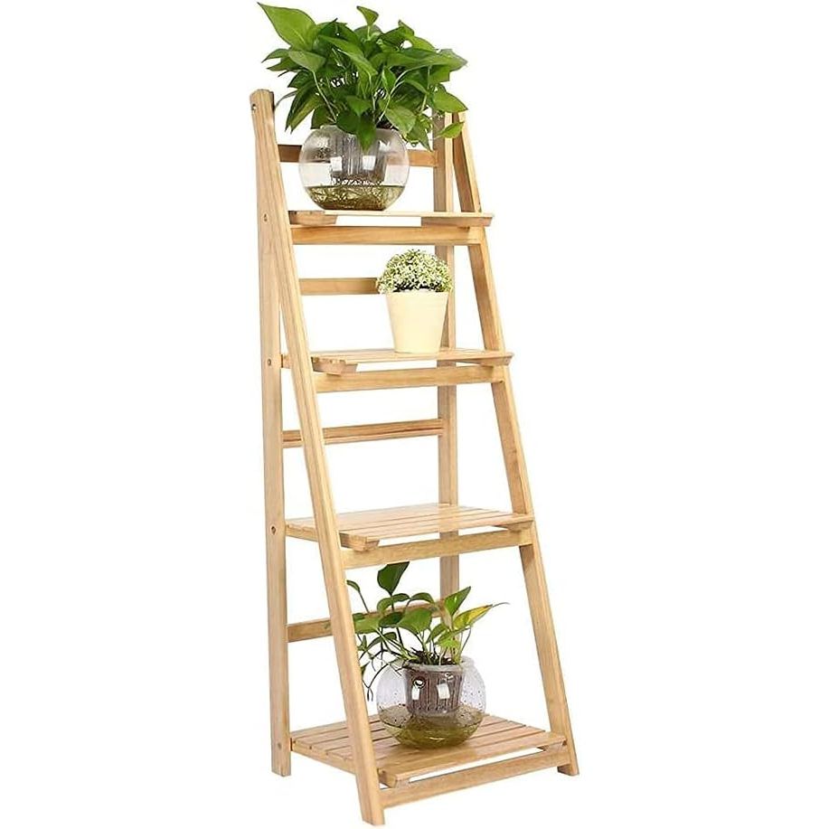 4-Tier Wooden Ladder Plant Stand – Foldable Flower Shelf, 112cm Height