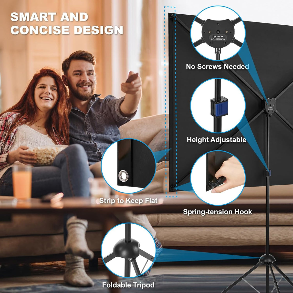 100'' ALR Projector Screen with Stand, 16:9, Portable, Easy Setup, Outdoor & Home