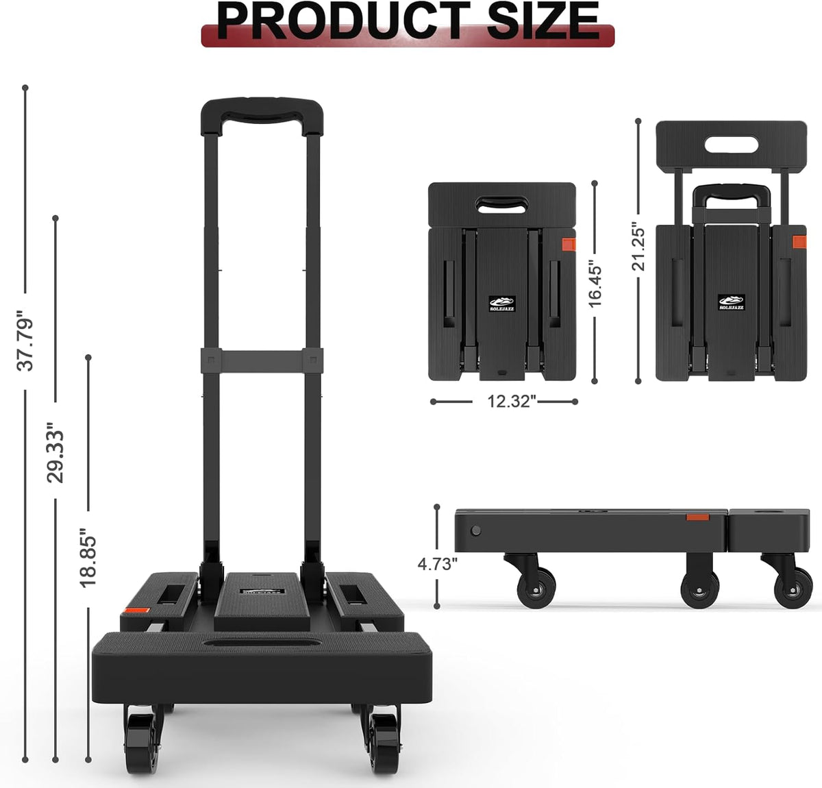 Folding Hand Truck 230KG Portable Dolly 6 Wheel Trolley Black SOLEJAZZ