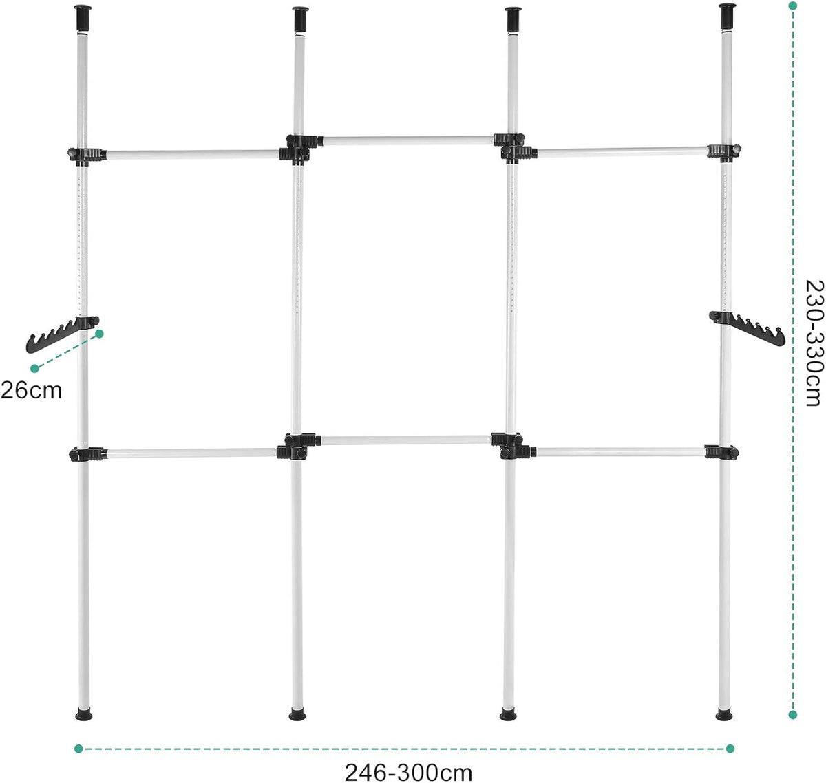 Telescopic Clothes Rack Heavy Duty Adjustable Rail with Hooks 8–10.8 ft