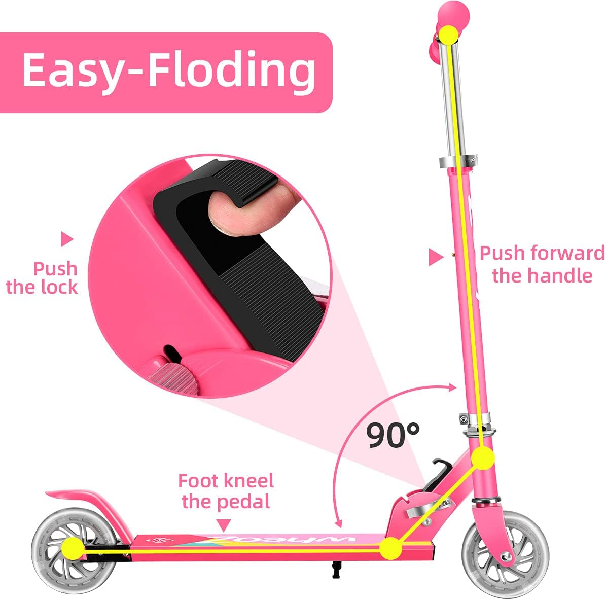Kids Kick Scooter 2 Wheel Folding with LED Light Up Wheels WheoZ