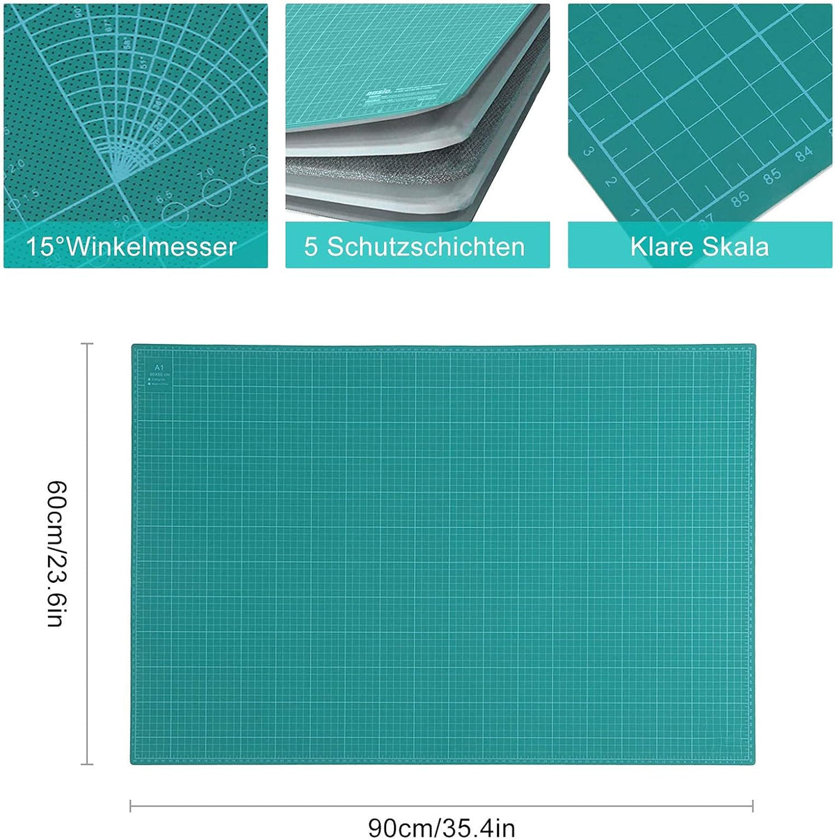 A1 PVC Cutting Mat 60x90cm – 5-Ply Self-Healing Desk Pad, Double-Sided, Green