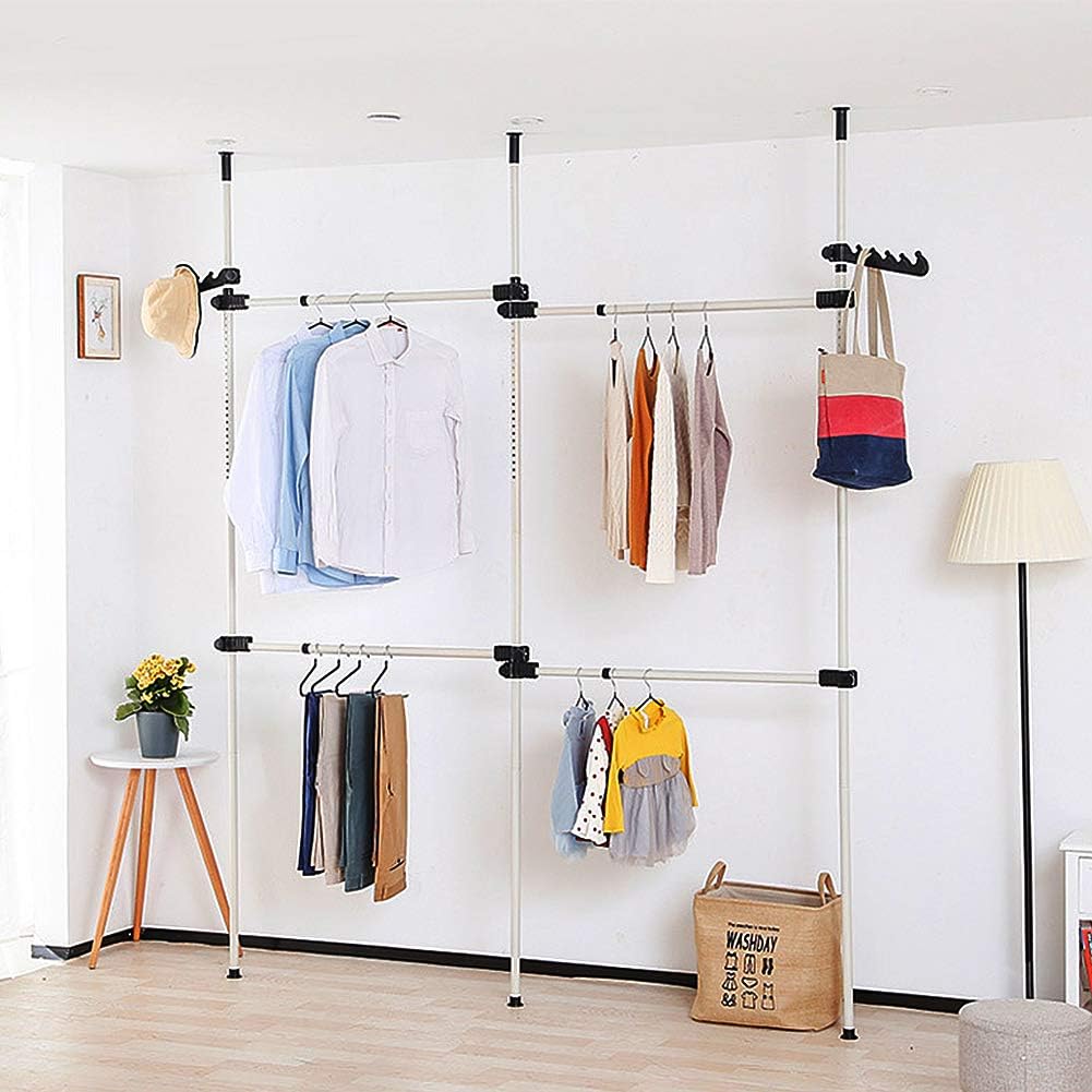 Telescopic Clothes Rail Adjustable Wardrobe Organiser 3 Poles 4 Bars Cocoarm