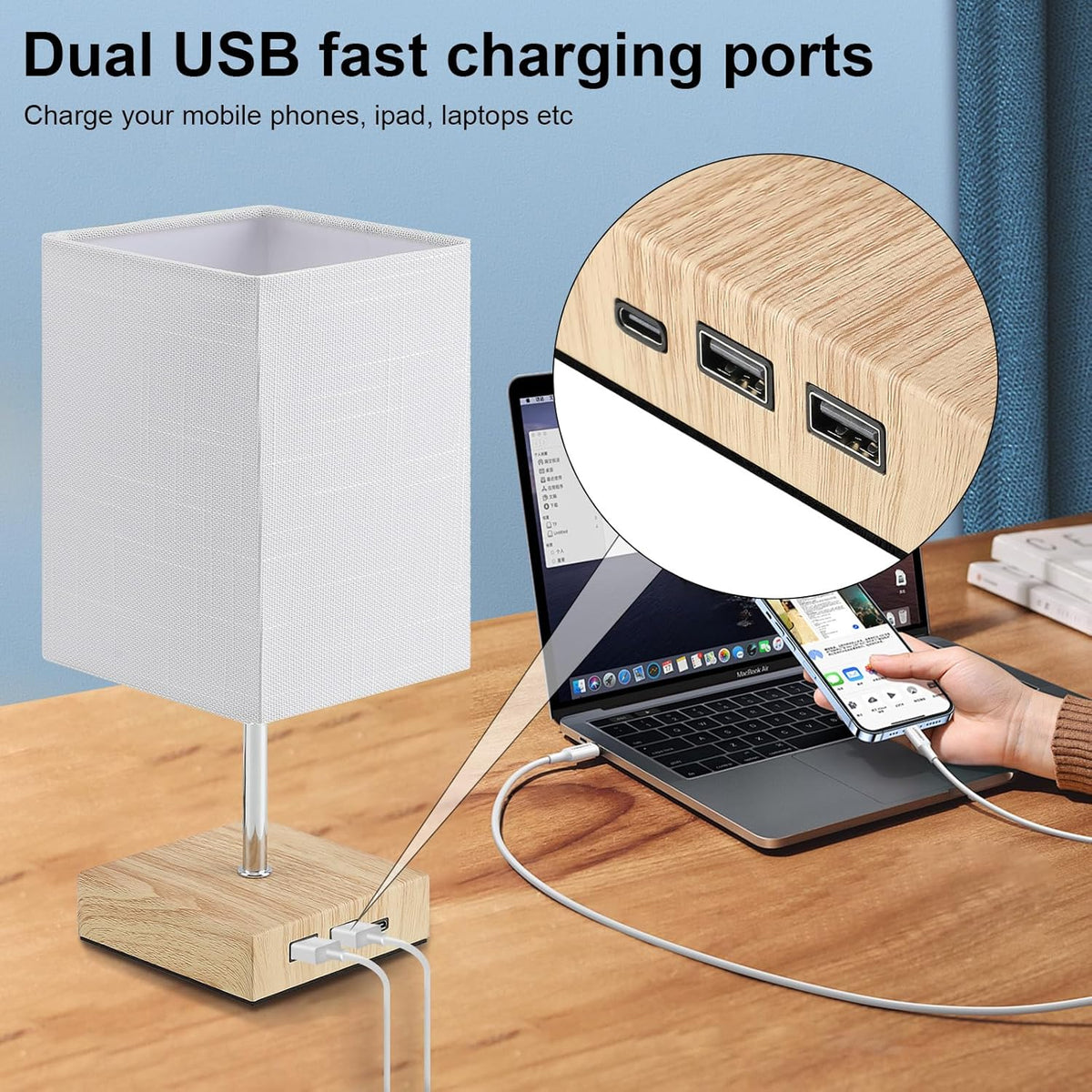Touch Table Lamps 2-Pack with USB C Dimmable Bedside Lights White Lightsjoy