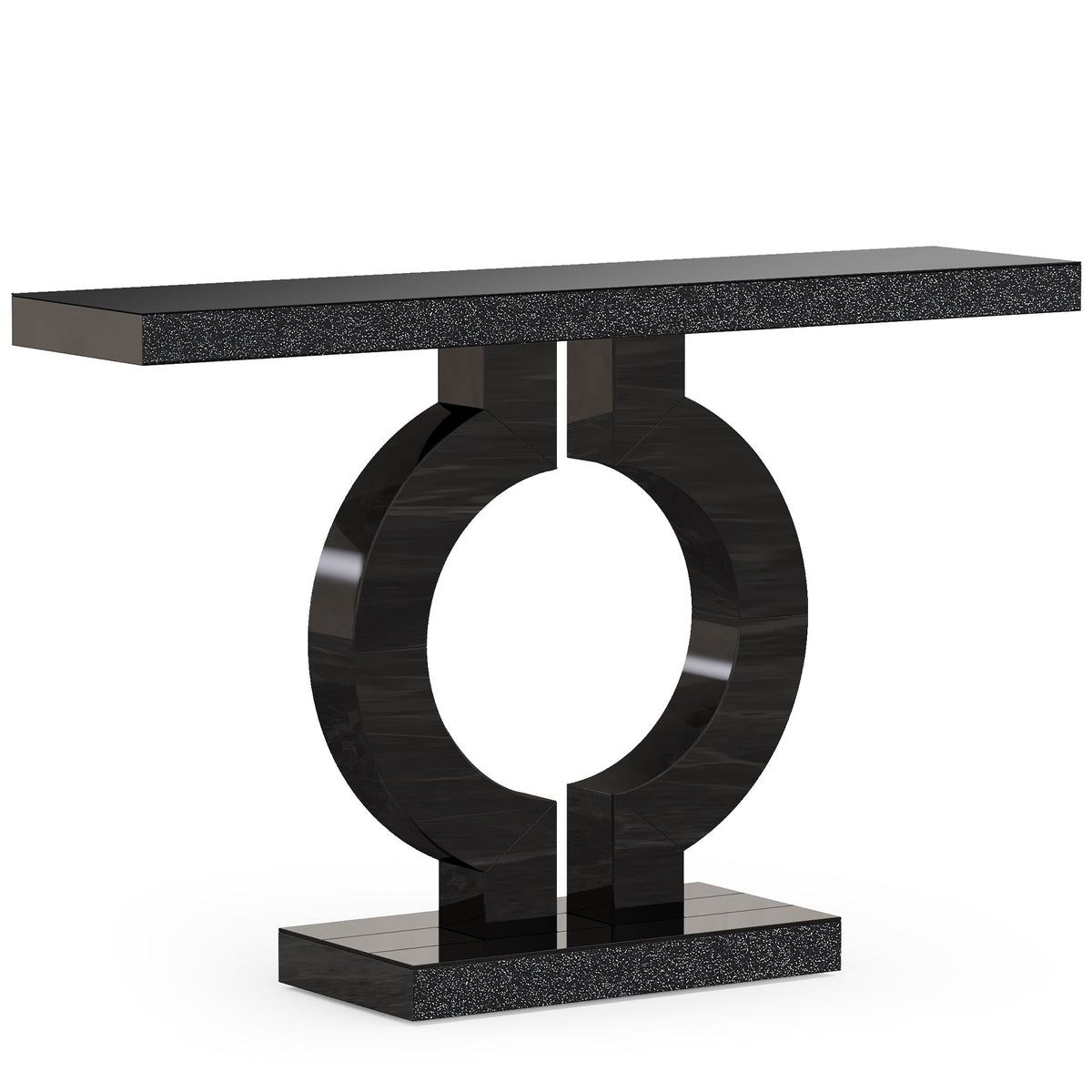 Black Marble-Effect Modern Console Table - Sculptural Entryway & Sofa Table