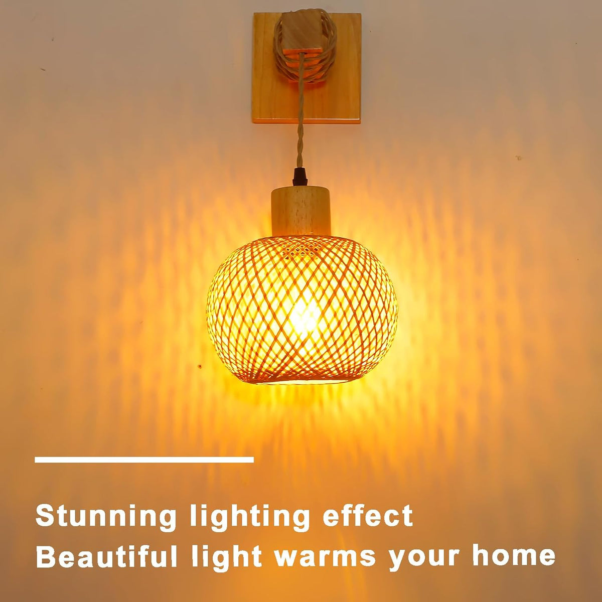 Schindora Boho Bamboo Wall Light – Handwoven E27 Lamp Shade