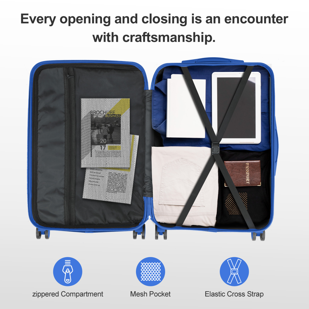 20-inch ABS Hard Shell Suitcase with Diamond Pattern - Navy Blue