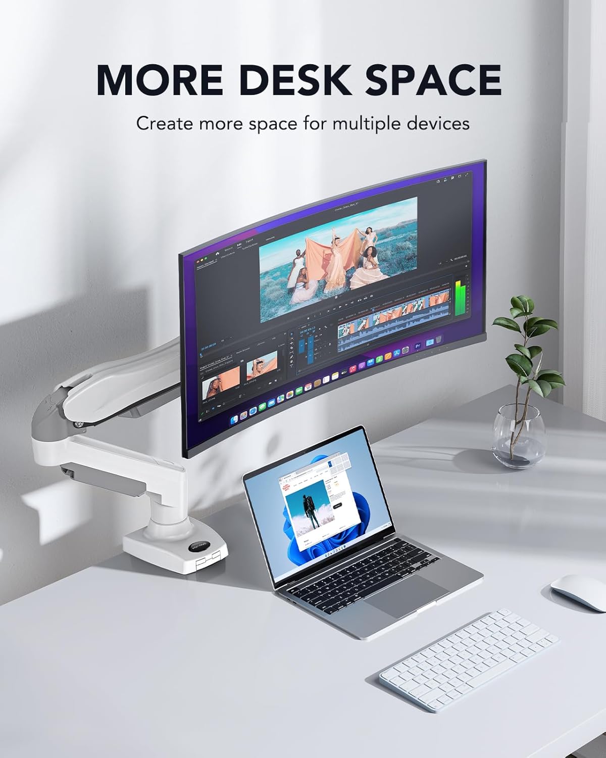 Single Monitor Arm 13 to 32 Inch Adjustable White Desk Mount VESA HUANUO