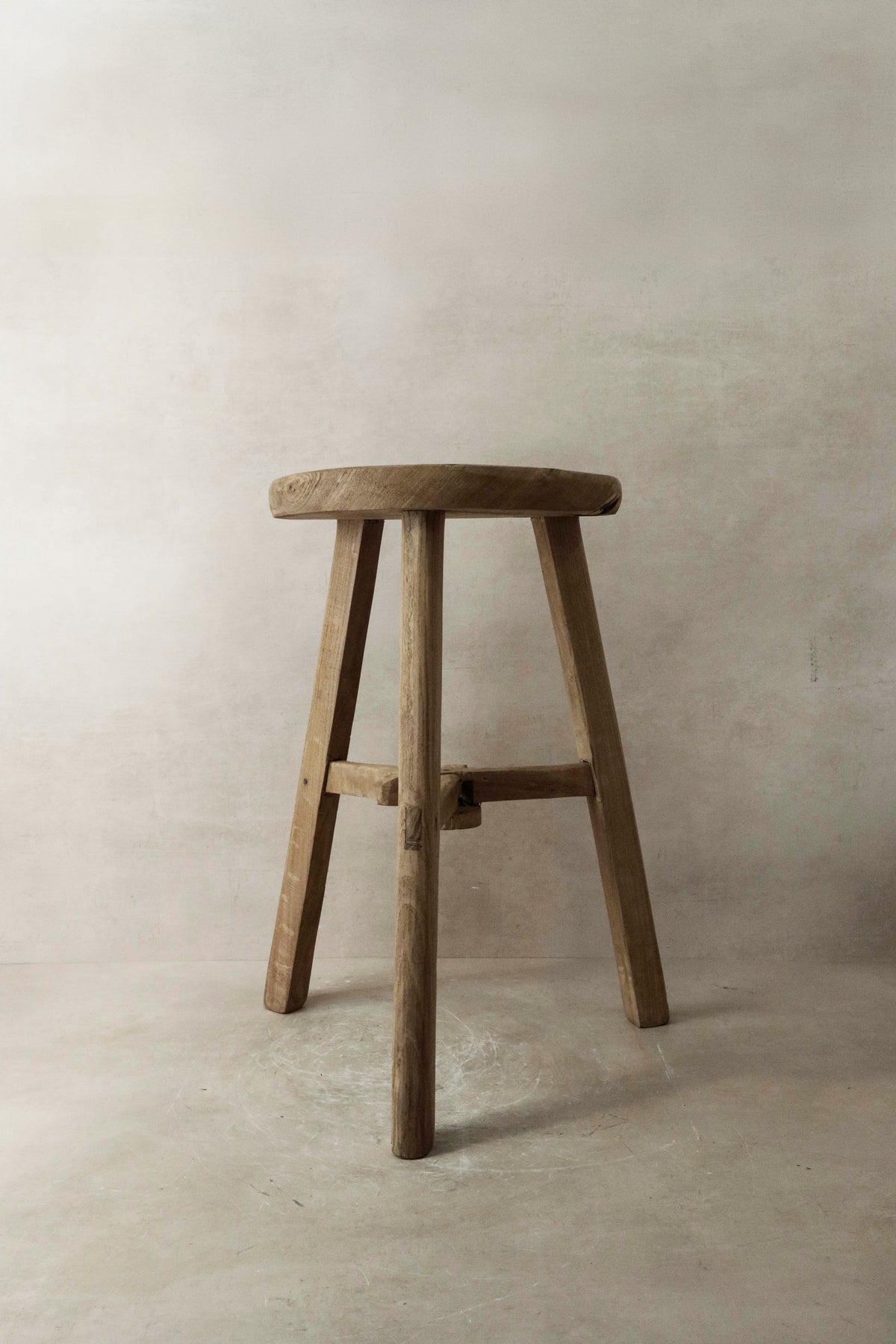 Vintage Rustic Elm Wood Stool - Round - No 9