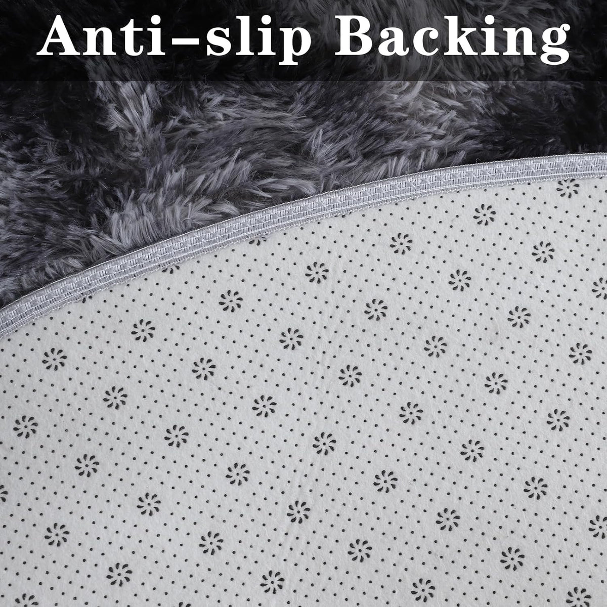 Round Shaggy Rug 120cm Grey Fluffy Faux Fur Soft Bedroom Carpet Dark Grey