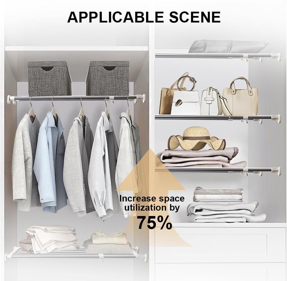 Tension Shelf Expandable Rod Closet System 5 Bar Clothes Rack 50-80cm Hershii