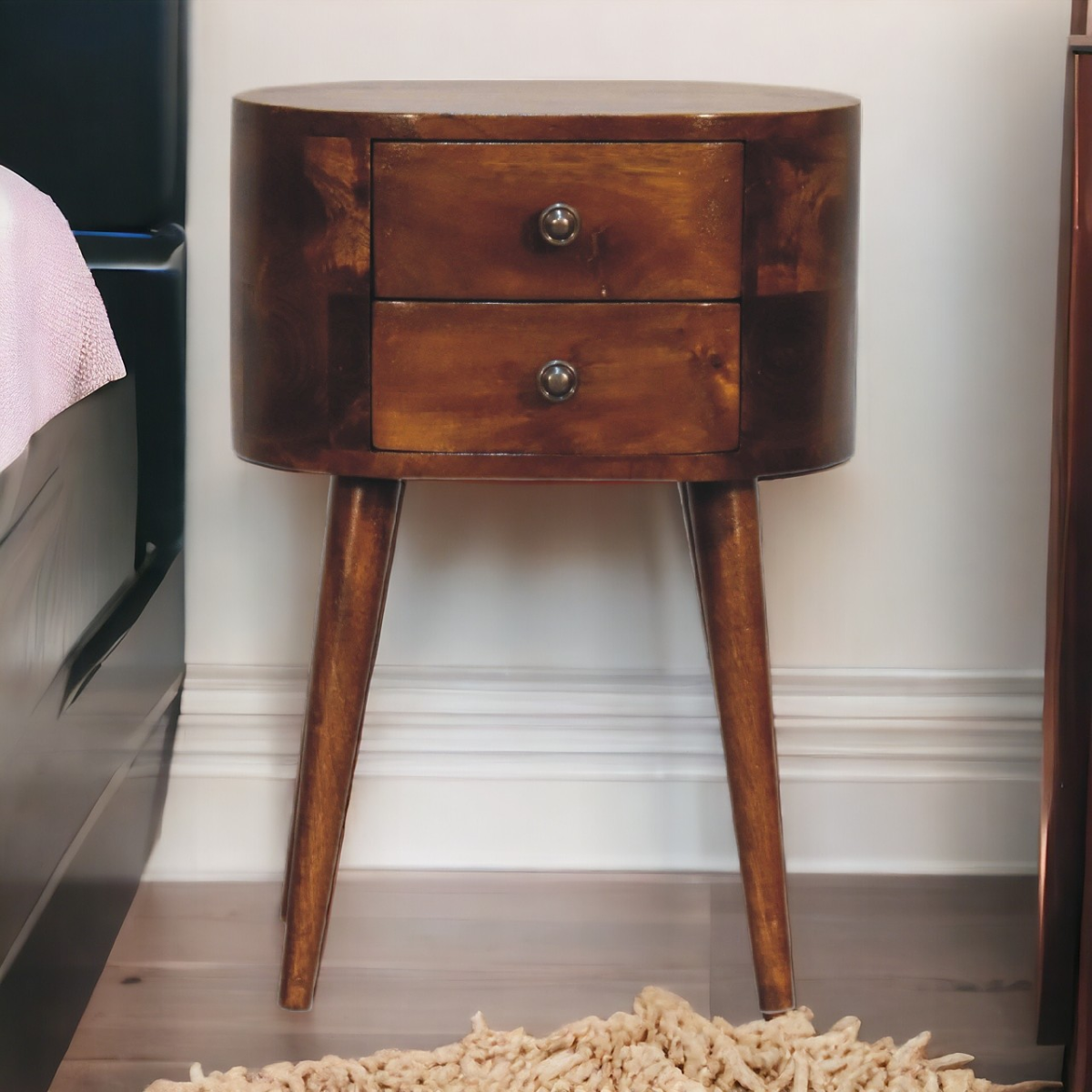 Artisan Furniture Solid Wood Mini Chestnut Rounded Bedside Table