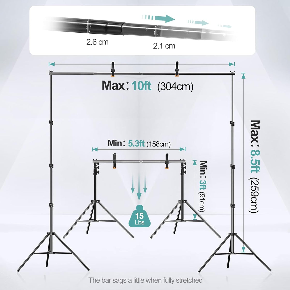 EMART 2.6x3m Backdrop Stand Kit – Adjustable Photo/Video Background Support