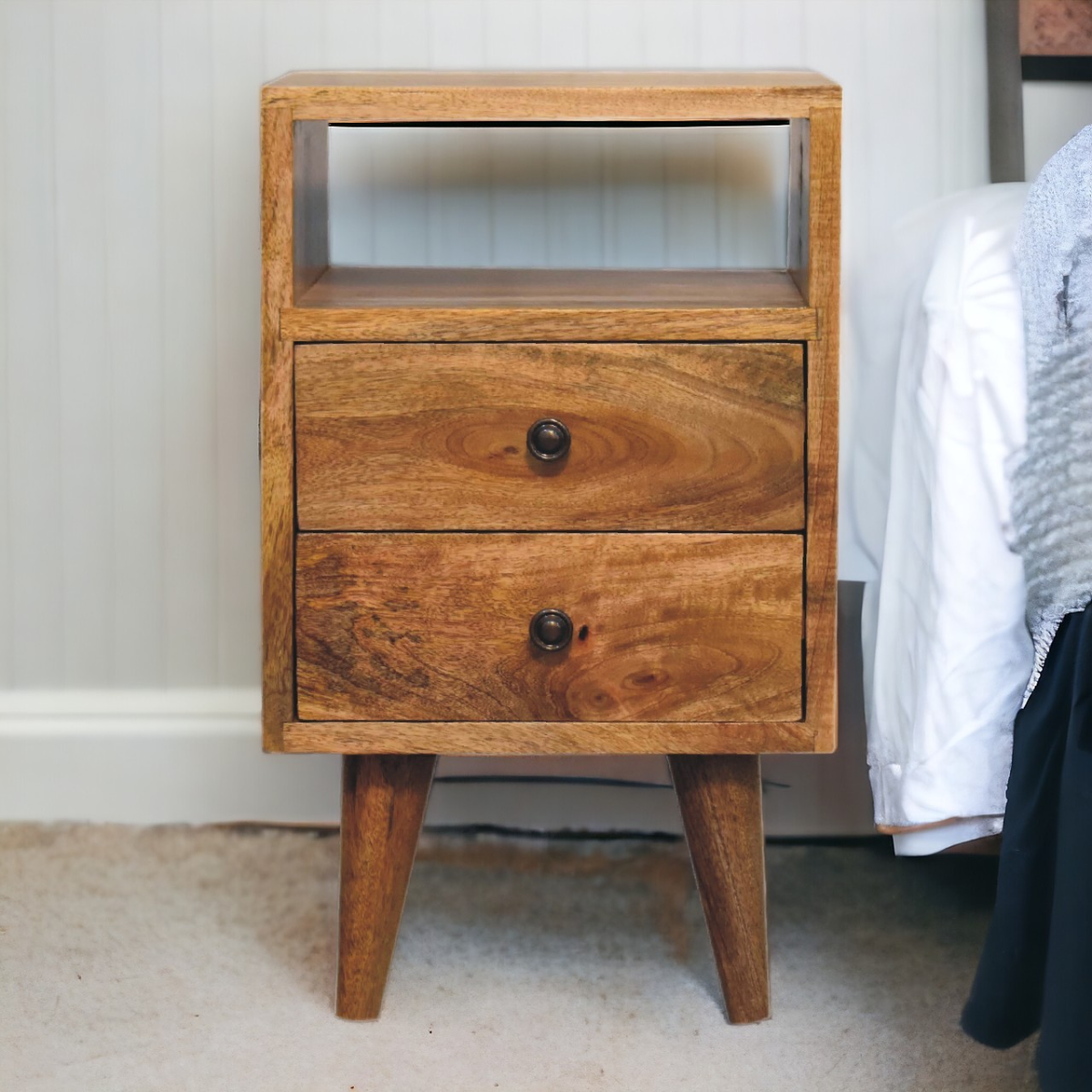 Artisan Furniture Solid Wood Mini Oak-ish Classic Open Bedside