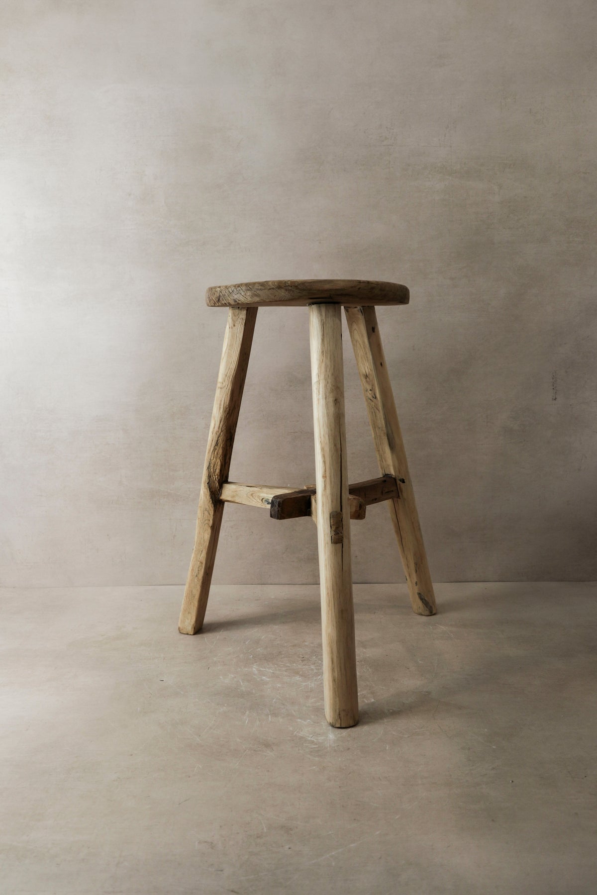 Vintage Rustic Elm Wood Stool - Round - No 4