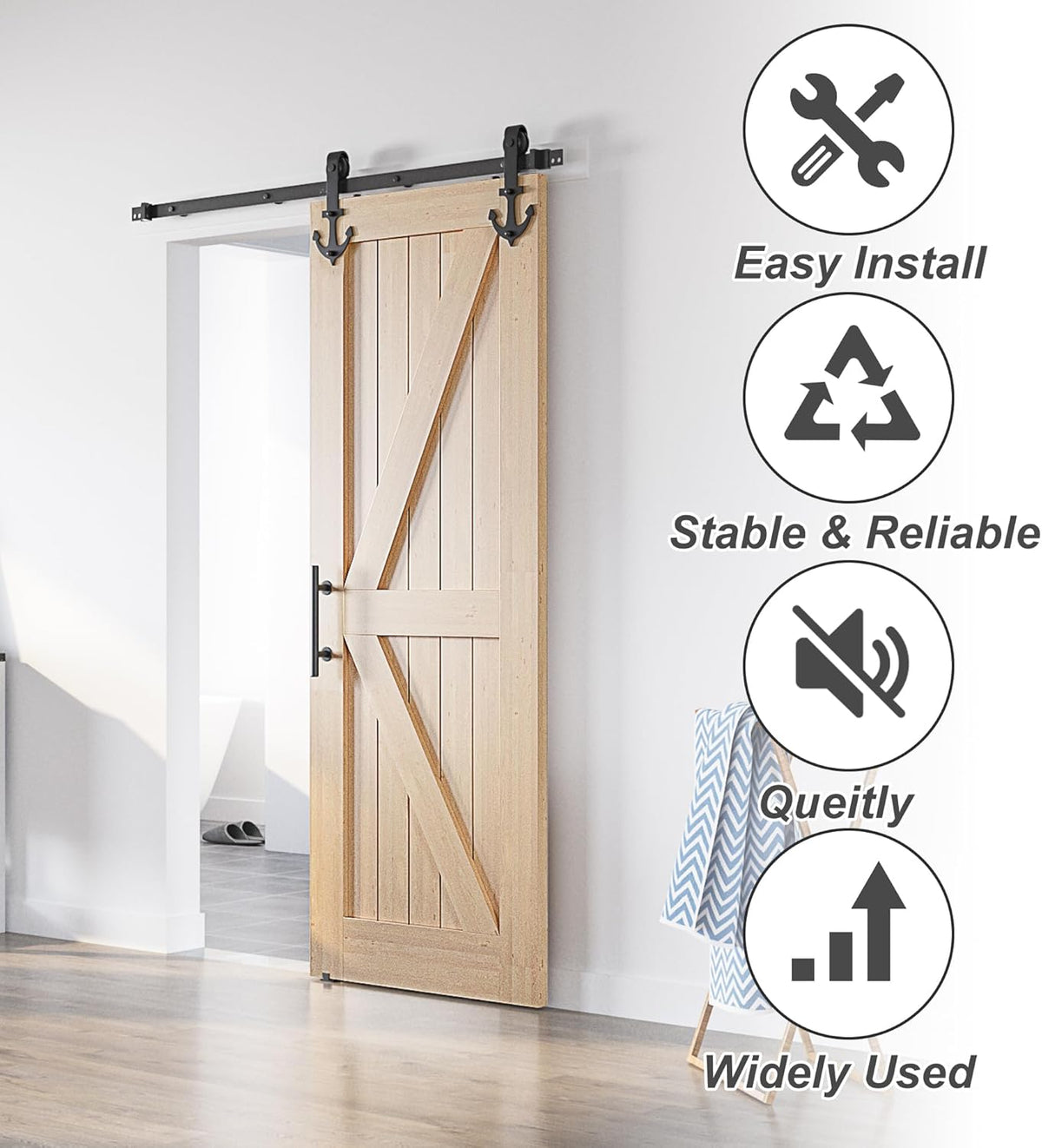 Sliding Barn Door Kit 5FT Heavy Duty Anchor Shaped Black Track SANKEYTEW