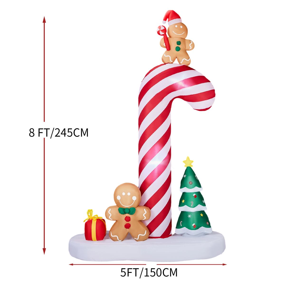 2.45M Lighted Christmas Inflatable Decoration, Inflatable Giant Candy Cane with Gingerbread Men, Funny Blow Up Yard Decorations with Built-in LED Lights for Holiday Party Front Yard Lawn Garden Decor
