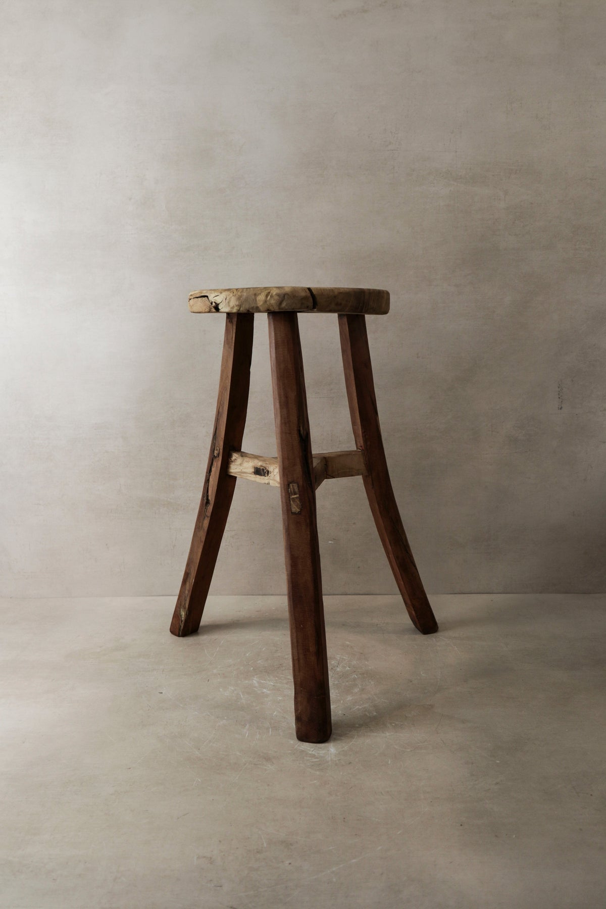Vintage Rustic Elm Wood Stool - Round - No 3
