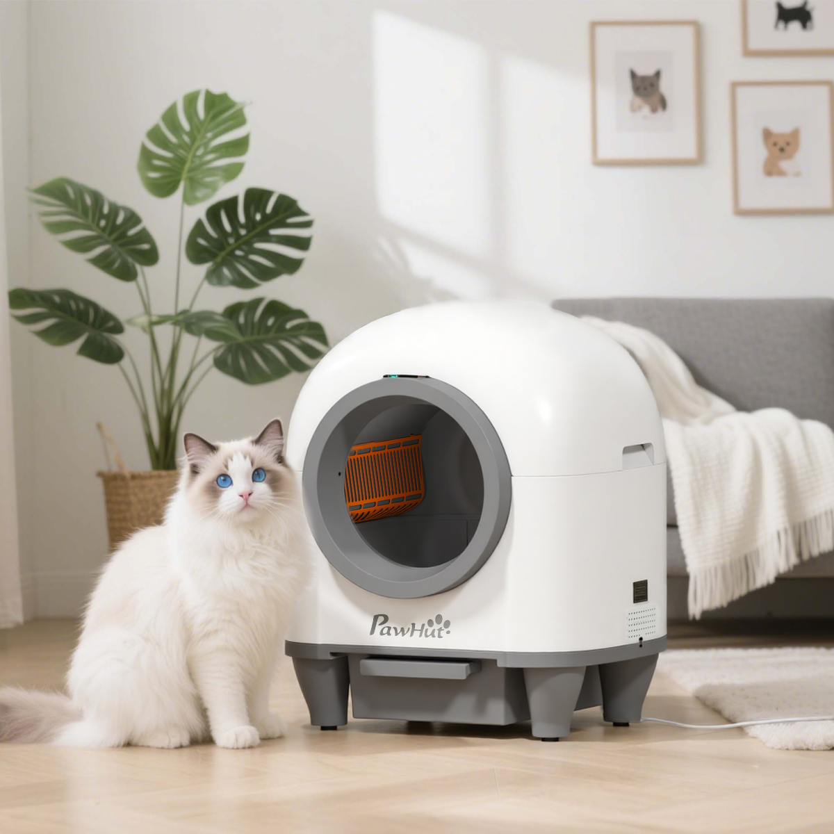 PawHut 80L Self Cleaning Cat Litter Tray with APP Control Safety Protection