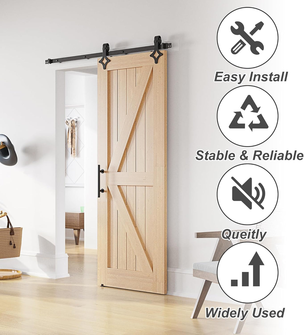 Sliding Barn Door Kit 6.6FT Heavy Duty Steel Track Black Rhombic SANKEYTEW