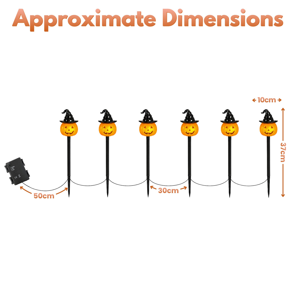 Set of 6 Battery Operated Halloween Pumpkin Stake Lights