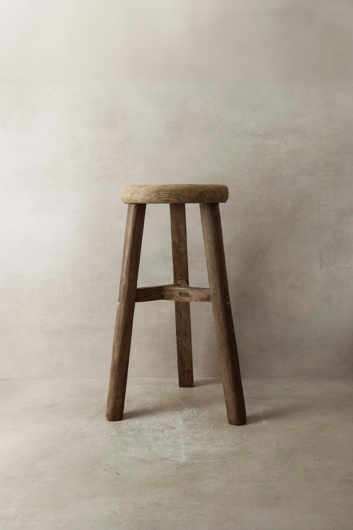 Vintage Rustic Elm Wood Stool - Round - No 7