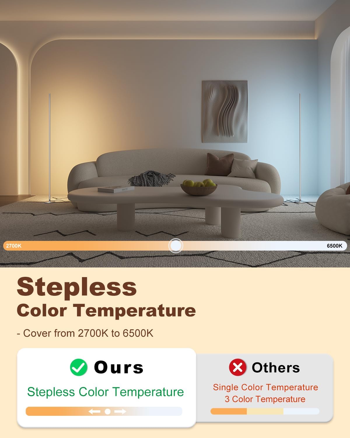 TACAHE Silver Corner Floor Lamp – Dimmable LED Mood Light with Remote, 57"
