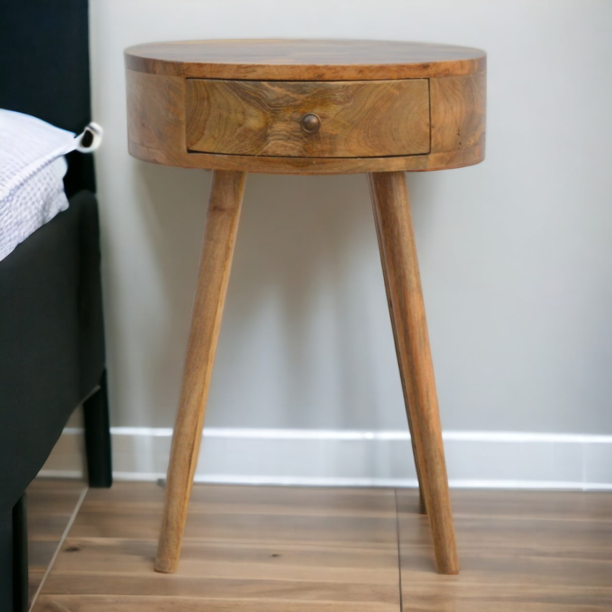 Artisan Furniture Solid Wood Nordic Circular Shaped Bedside