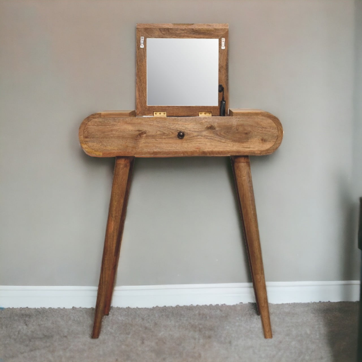 Artisan Furniture Solid Mango Wood Mini Oak-ish Round Dressing Table