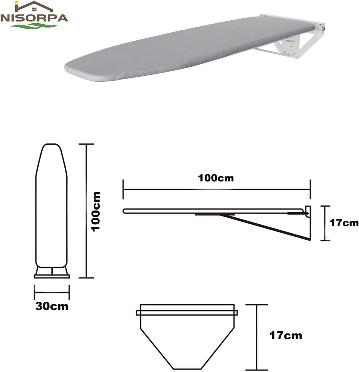 Wall Mounted Ironing Board Fold Down Heat Resistant Compact Space Saver Nisorpa