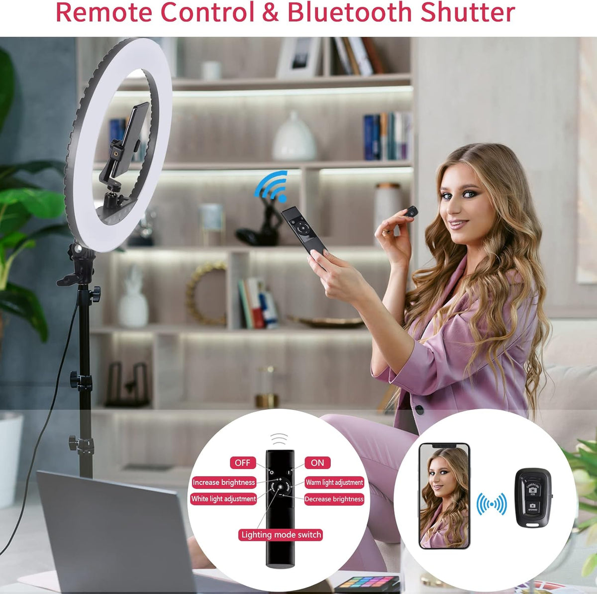 18 Inch LED Ring Light with Tripod Stand Touch Panel Remote for Makeup Studio Eoto