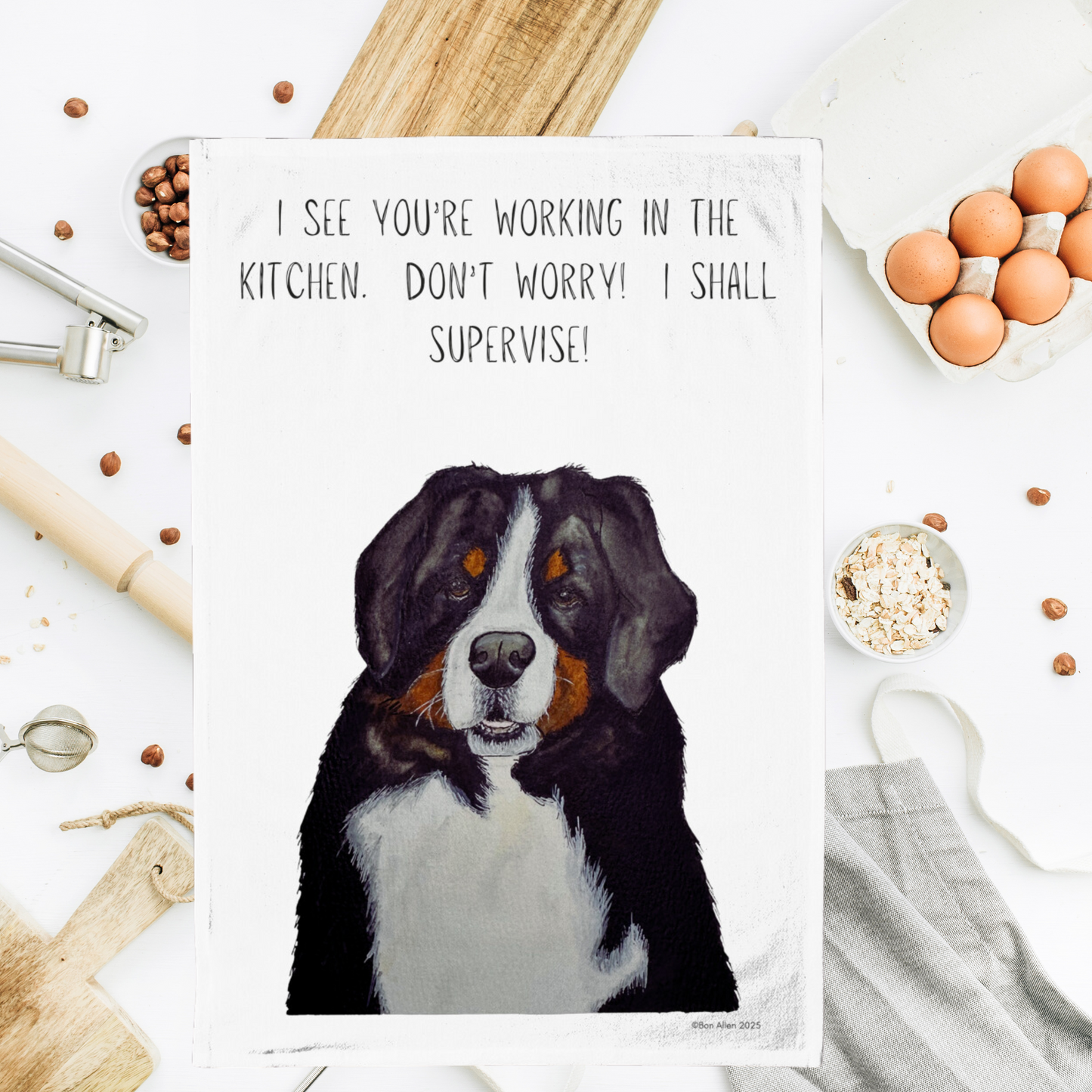 Bernese Mountain Dog Tea Towel – Furry Helper in the Kitchen!