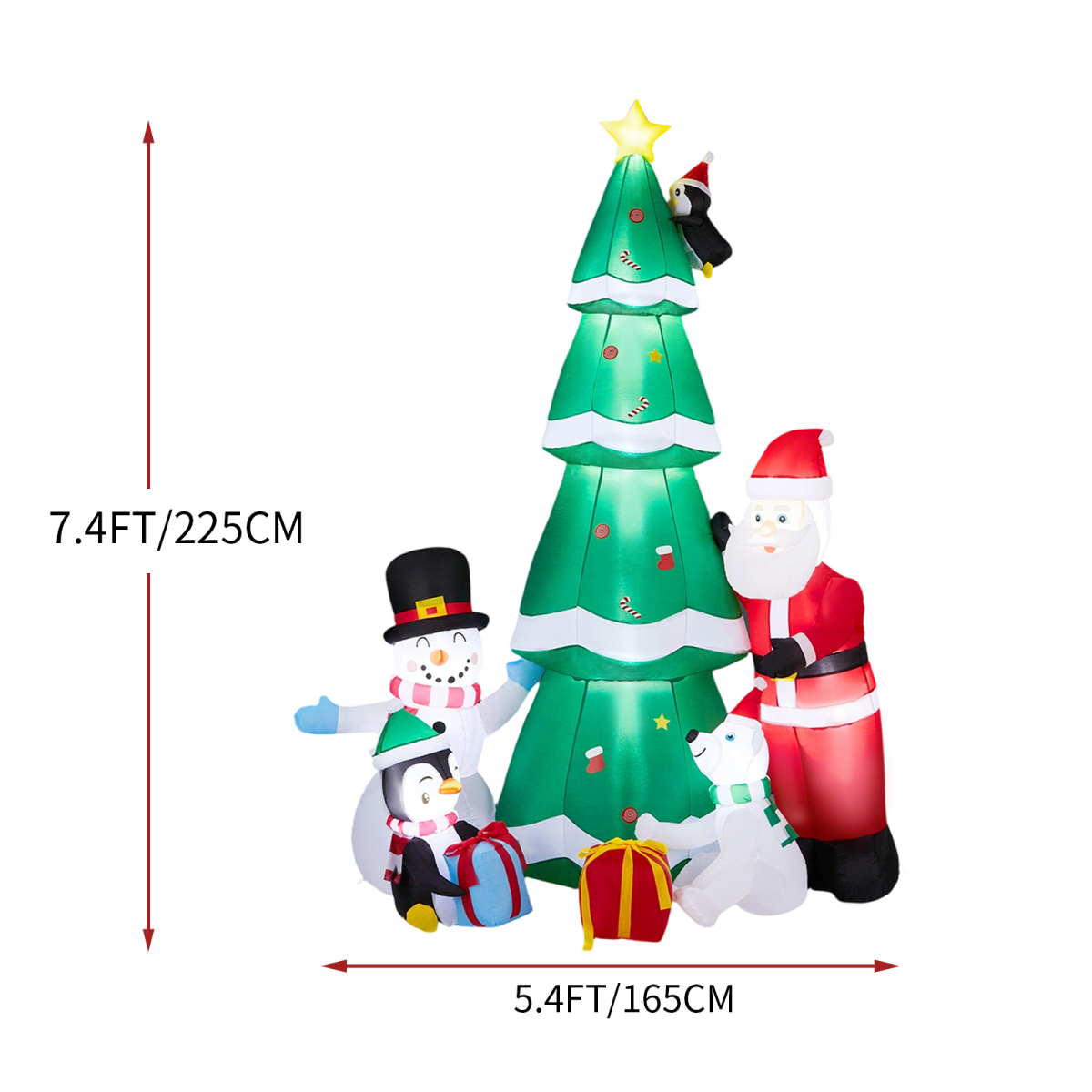 2.25M Lighted Christmas Inflatable Decoration, Inflatable Christmas Tree with Santa and Snowman, Funny Blow Up Yard Decorations with Built-in LED Lights for Holiday Party Front Yard Lawn Garden Decor