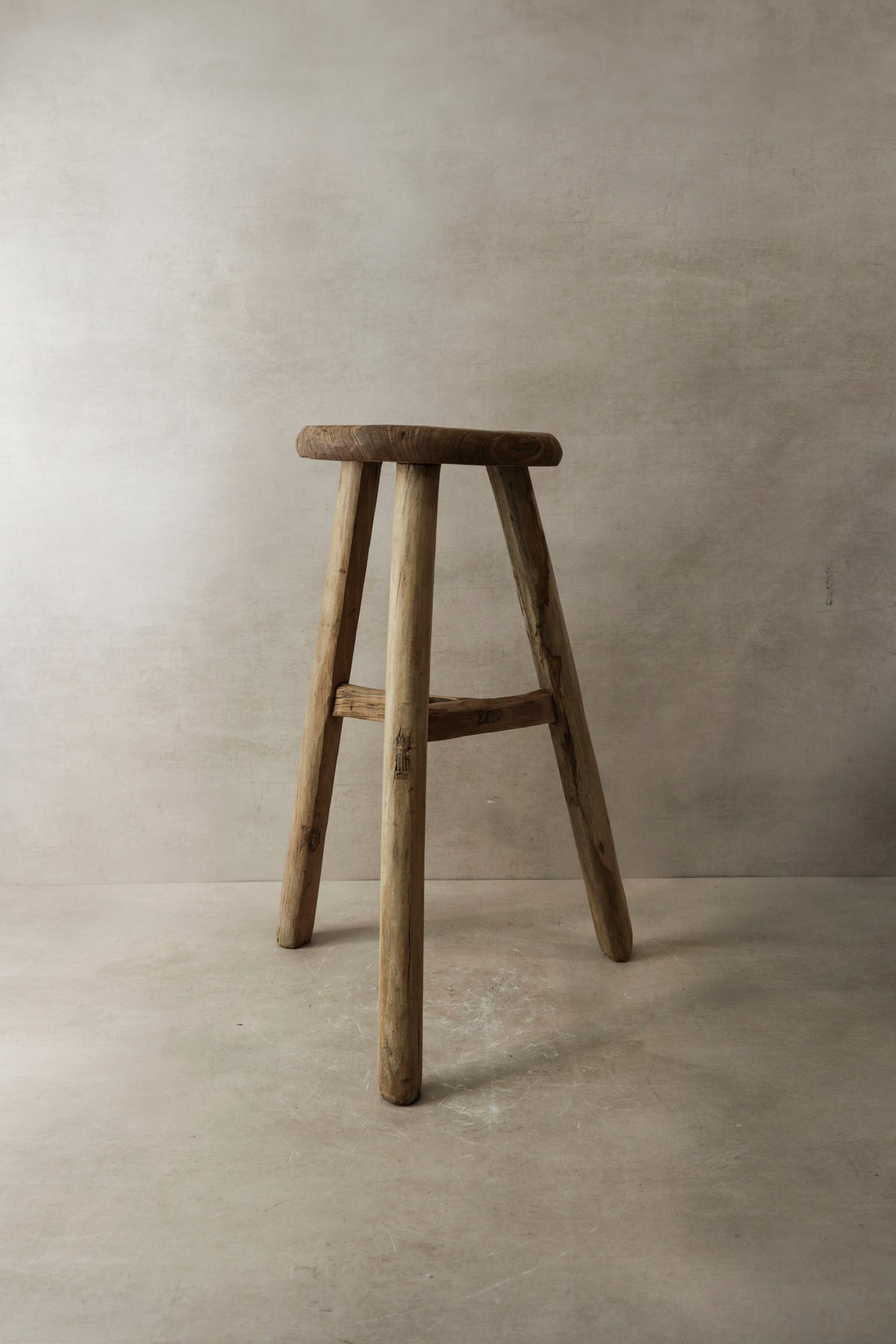 Vintage Rustic Elm Wood Stool - Round - No 2