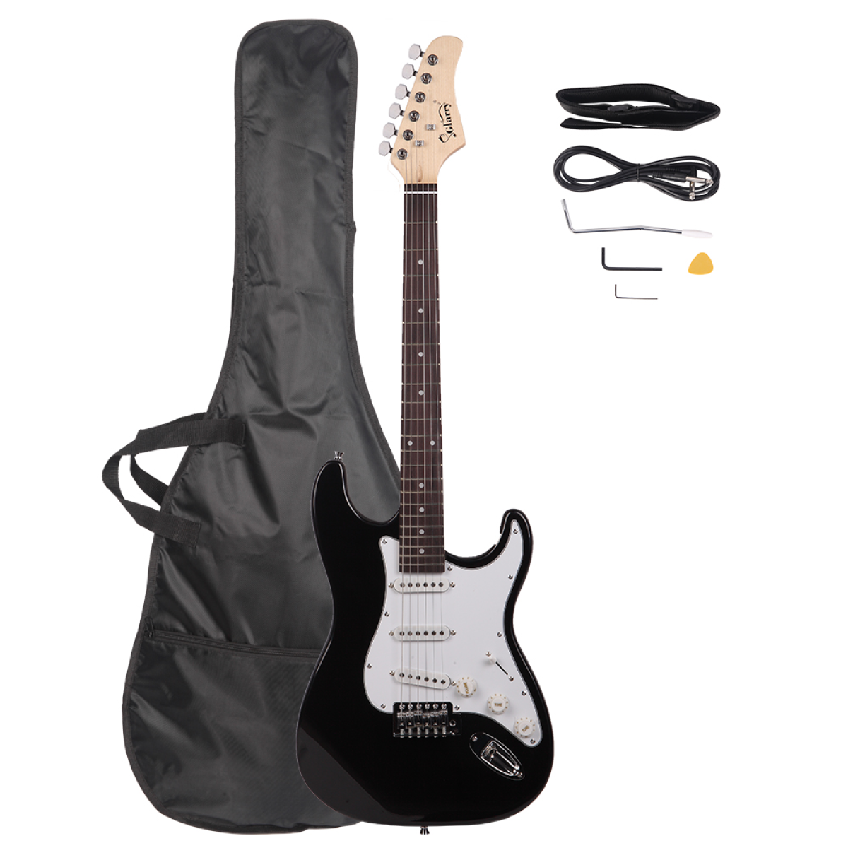 GST Rosewood Fingerboard Electric GuitarBagShoulder Strap Pick Whammy Bar Cord Wrench Tool Black & White