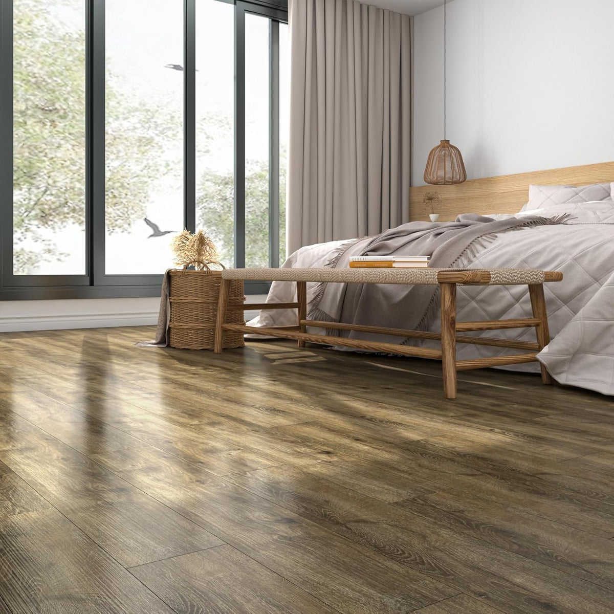 Peel and Stick Floor Tiles Wood Effect Vinyl 90x15cm 35 Pcs FunStick