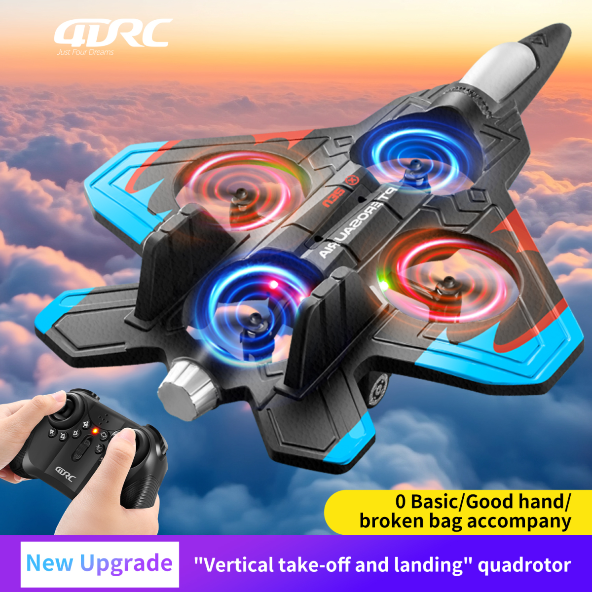 4DRC V32 RC Plane, Foam Remote Control Airplane with Light, 2 Batteries,  6-axis Gyro Stabilize Systems RC Fighter Jet Plane Toys .Logistics is randomly sent by EVRI/ROYAL MAIL/DPD.
