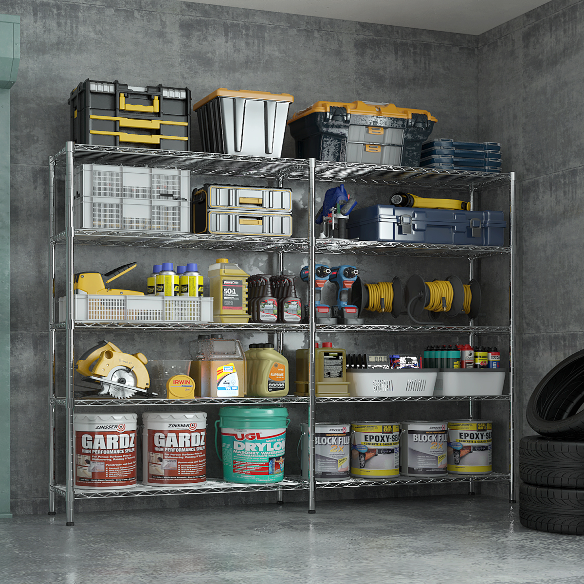 5-layer double row, freely adjustable layer spacing, with adjustable feet, display stand, iron, 177*40*180cm, chrome-plated