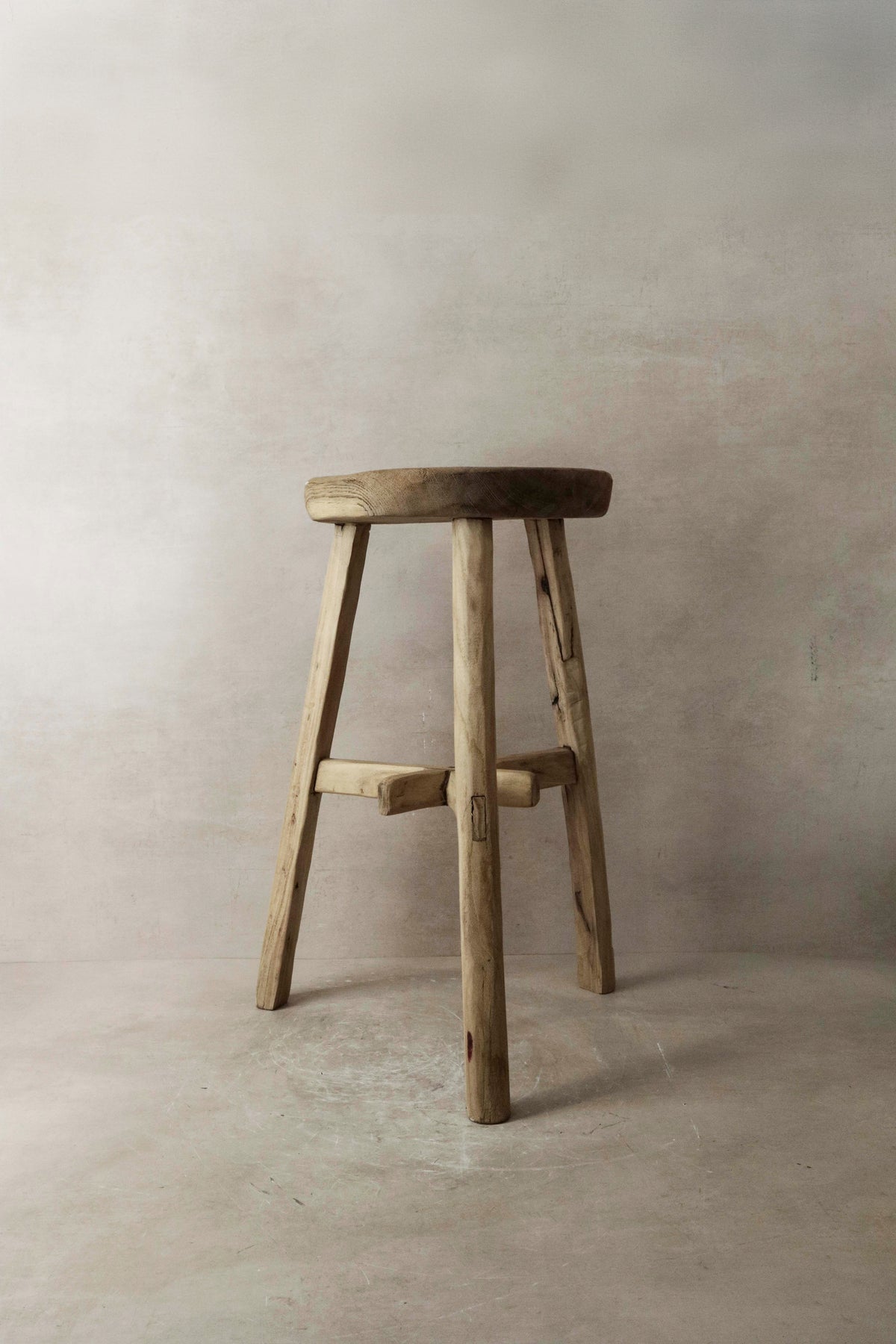 Vintage Rustic Elm Wood Stool - Round - No 6