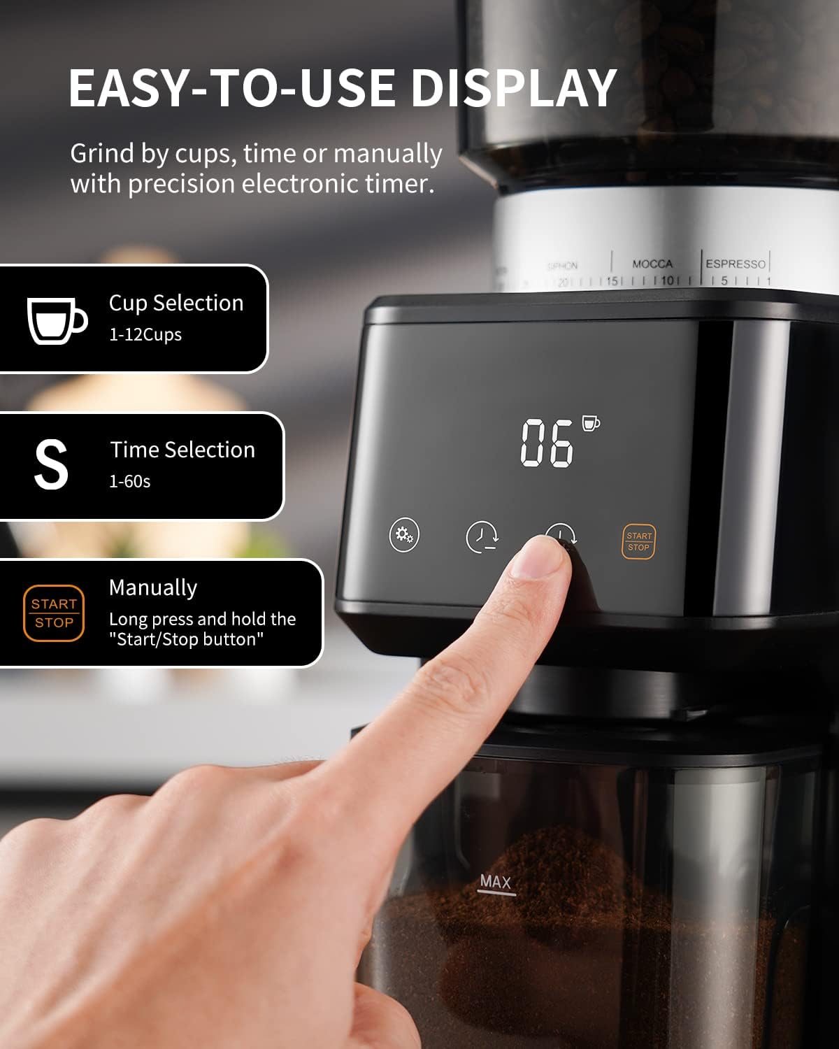 Conical Burr Coffee Grinder Electric Espresso 51 Settings Timer SHARDOR