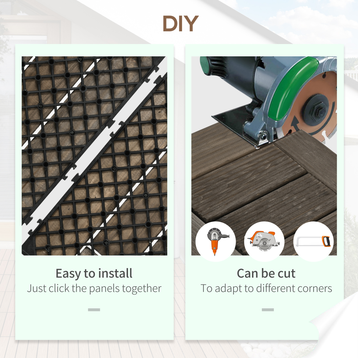 12" x 12" Interlocking Deck Tiles, Pack of 27 Outdoor Flooring Patio Tiles-Teak-AS