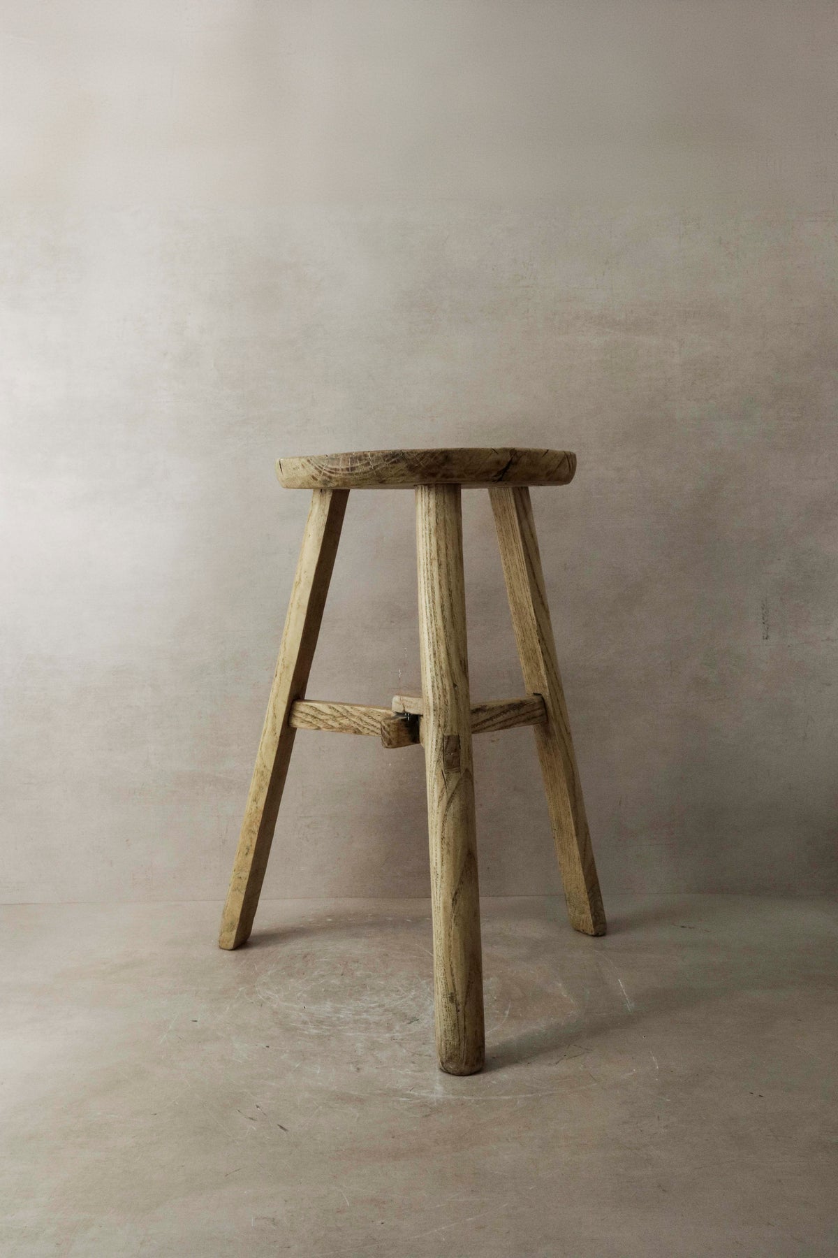 Vintage Rustic Elm Wood Stool - Round - No 5