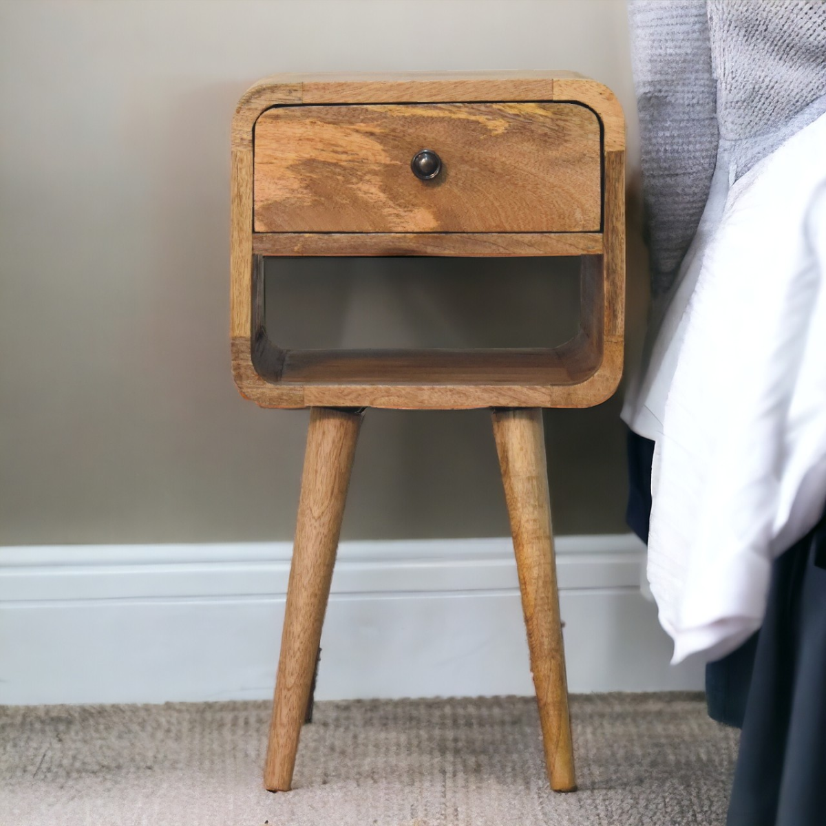 Artisan Furniture Solid Wood Mini Oak-ish Curve Lower Bedside