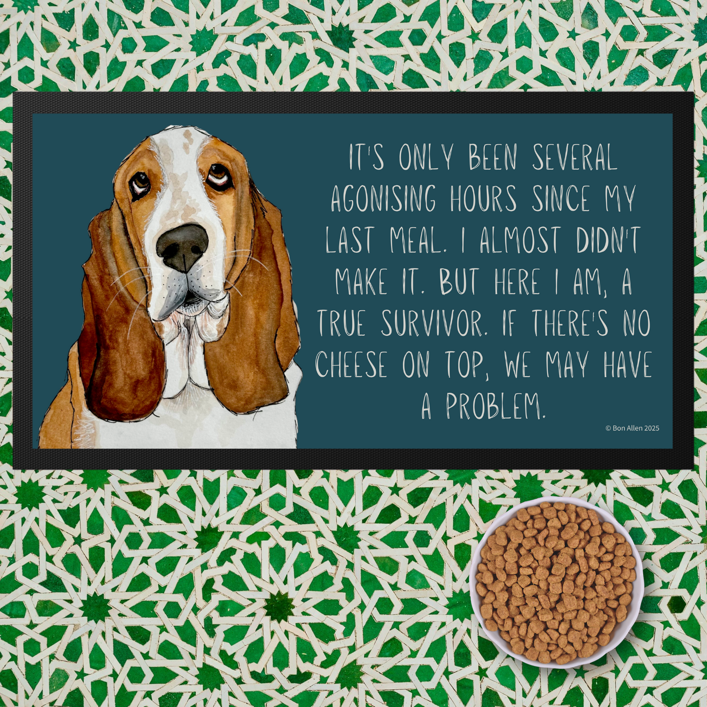 Basset Banquet Mat – The Drama of Dinner Time!