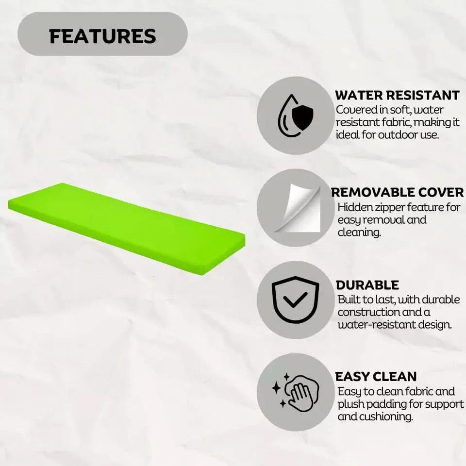 Light Green Waterproof Garden Bench Cushion for 2 to 3 Seaters